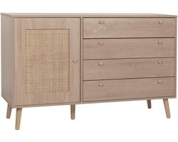 Dressoir MCW-M43, ladekast highboard, laden opbergvak, Kubu rotan hout melamine, eiken look