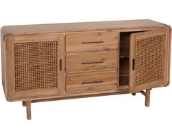 Dressoir MCW-M47, ladekast highboard, opbergvakken lade, rotan acacia massief hout gebeitst 83x160x45cm 47kg