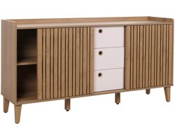 Dressoir MCW-M48, ladekast, opbergvak met schuifdeur, MDF 81x150x40cm ~ naturel, laden wit