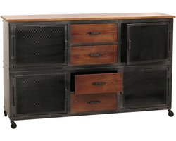 Dressoir MCW-N28, ladekast, wielen 4 laden, 3D structuur industrieel retro metaal hout 90x150x40cm ~ zwart, bruin