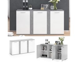 Dressoir Medahomestore "Urban Loft" – Modern Driedeurs Ladekast, Beton/Wit – 155 x 80 x 40 cm – Stijlvol en Ruimtebesparend voor Woonkamer en Eetkamer