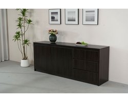 Dressoir melamine donker walnoot 200cm Cassie kunststof kast