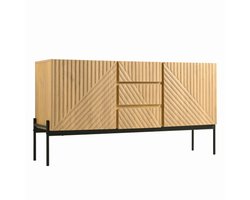Dressoir met 2 deuren en 3 laden, metalen poten, tv-meubel, buffetkast, ladekast met lineair design, afmetingen: H75 cm / B140 cm / D40 cm