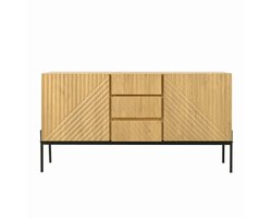 Dressoir met 2 deuren en 3 laden, metalen poten, tv-meubel, buffetkast, ladekast met lineair design, afmetingen: H75 cm / B140 cm / D40 cm