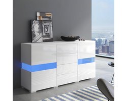 Dressoir met 2 deuren en 3 laden, opbergkast met ledverlichting, veelzijdig meubel voor woon- en eetkamer