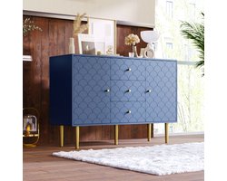 Dressoir Met 2 Deuren En 3 Laden - Opbergkast Met Verstelbare Planken, Navyblauw, 120 x 40 x 83 cm