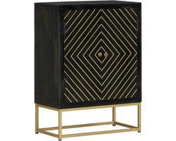 Dressoir met 2 deuren, hout, handvat in zwart en goud, klassiek dressoir van massief handvat, met grote opberg- en presentatiefunctie, 55 x 30 x 75 cm