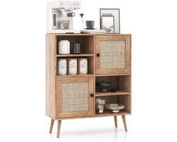 Dressoir met 2 deuren van rotan - Vrijstaande opbergkast met 4 planken voor slaapkamer, keuken en woonkamer - Natuurlijke charme en multifunctioneel ontwerp
