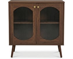 Dressoir met 2 Glazen Deuren - Opbergkast van Massief Hout en Glas - Buffetkast voor Woonkamer, Keuken en Hal - 80x39x80.5 cm