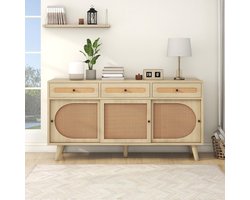 Dressoir met 3 laden - Commodekast Opbergkast - Woonkamer Organiseren - Rotan Deuren - 140 x 40 x 78 cm