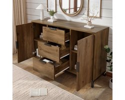 Dressoir met 3 lades - 120 x 40 x 76 cm - donker eiken kleur - verstelbare planken - hoge kast voor slaapkamer en diverse ruimtes