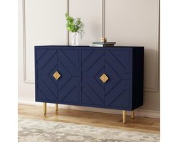 Dressoir met 4 deuren en planken, buffettafel, opbergkast, moderne keukenkast voor keuken, woonkamer, eetkamer, hal, blauw