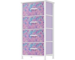 Dressoir met 4 laden - Opbergkast ladekast - Slaapkamer organiseren - Stevig stalen frame - 45B x 95H cm - Paars