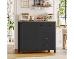 Dressoir met 5 Laden en 1 Deur 100x40x94 cm – Zwart Bruin Buffetkast met Werkblad en Verstelbare Plank – Keukenkast / Koffiebar – Urbanhome
