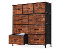 Dressoir met 9 Lades – Industriële Ladekast met Stalen Frame & Houten Look – Opbergkast voor Slaapkamer, Woonkamer of Hal – Ruime Stoffen Ladenkast – 100x30x100 cm