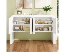Dressoir met een afgeronde hoek, lichte, moderne elegantie met magnetische deuren met kantelen voor de keuken, eetkamer, woonkamer, huis, wit