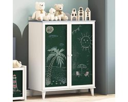 Dressoir met krijtbord, 2 deuren, wit en groen