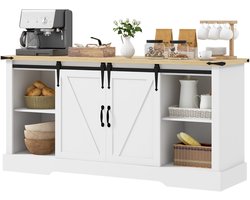 Dressoir met opbergruimte- 2 schuifdeuren en verstelbare planken- 150B x 40D x 72H cm- in wit eikenhout.