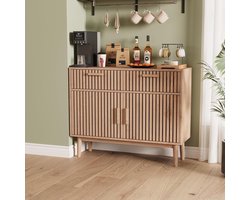 Dressoir met Opbergruimte - Buffetkast Kleine Kast - Woonkamer Keuken - Landelijke Stijl Slat Panel - 100x35x80 cm - Houtkleur