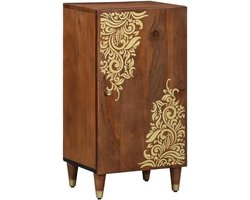 Dressoir met plank, bruin, 40 x 33 x 75 cm, massief hout mango, modern design met gouden accenten en messing knoppen, stabiele opbergruimte voor de woonkamer