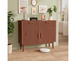 Dressoir met Riet 2 Laden en 2 Deuren | Houten Opbergkast 100x35x80 cm