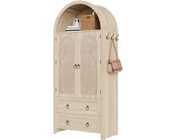 Dressoir - Met Rotan Boogdesign - Dubbele Lades - Opbergkast - Hout - Naturel