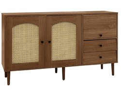 Dressoir met rotandeuren – 130 x 75,5 x 40 cm – magnetische sluiting, verstelbare planken