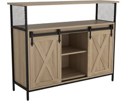 Dressoir met schuifdeuren - 80 x 100 x 33 cm - lichtbruin-zwart
