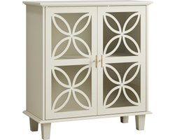 Dressoir met verstelbare planken, vrijstaande badkamerkast met gehard glazen deuren, moderne retro keukenconsoletafel, decoratieve opbergkast met twee deuren, crème