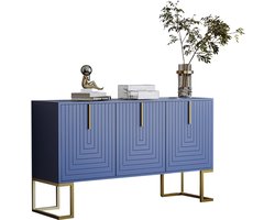 Dressoir - Modern met 3 U-Vormige Deuren - Verstelbare Planken en Sokkel - Marineblauw