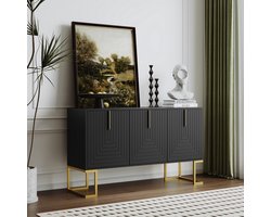 Dressoir - Modern met 3 U-Vormige Deuren - Verstelbare Planken en Sokkel - Zwart