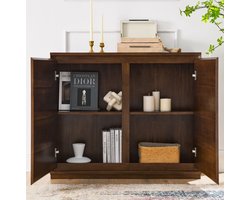 Dressoir - Modern Met Retro Uitstraling - 2 Deuren En Kabelopeningen - Voor Woonkamer En Keuken - MDF - 99 X 23,5 X 82,3 Cm - Walnootkleur