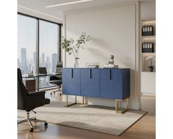 Dressoir, moderne ladekast met 3 deuren, verstelbare planken, U-vormige kastdeuren, metalen handgrepen en plint voor eetkamer, keuken en hal (marineblauw) - Casa Serena