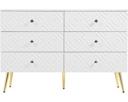 Dressoir Moderne ladekast met 6 laden – 120x40x80cm – Elegant wit met goud – Slaapkamer & Woonkamer