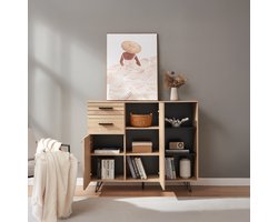 Dressoir Noppen 100x120x38 cm eikenkleurig en zwart [en.casa]