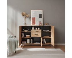 Dressoir Noppen 100x150x38 cm eikenkleurig en zwart [en.casa]