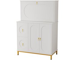 Dressoir of boekenkast, kast, studeerkamer, kantoor,Bureau, Opvouwbaar bureau,wit, 150 cm hoog, 100 cm breed