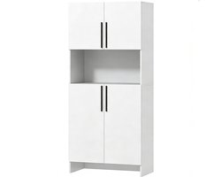 Dressoir Opbergkast Bijzetkast Keukenkast Voorraadkast 79×40×175 cm Wit Met Deuren en Planken Stevig Houten Frame Geschikt voor Keuken Woonkamer Eetkamer