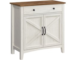 Dressoir, opbergkast, bijzetkast met verstelbare plank, 1 lade en 2 deuren, stijlvol modern minimalistisch landelijk uiterlijk, stevig en duurzaam houten frame, geschikt voor woonkamer en eetkamer, 40 x80 x80cm wit