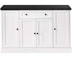 Dressoir, opbergkast, bijzetkast, multifunctionele kast met 1 lade en 4 deuren, biedt diverse opbergmogelijkheden met grote capaciteit, modern en eenvoudig ontwerp in landelijke stijl, geschikt voor woonkamer slaapkamer en keuken 120×40×80 cm wit