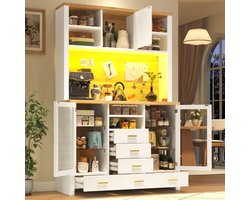 Dressoir - opbergkast - keukenkast - buffetkast - 120x40x188 cm - landelijke stijl - met LED-licht - wit met houtnerf