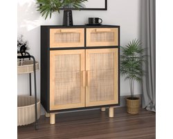 Dressoir – Opbergkast – Ladekast – Wandkast – Tv-meubel – Massief Den – Natuurlijk Rotan Accenten – Compact 60,96x30,48x74,93 cm