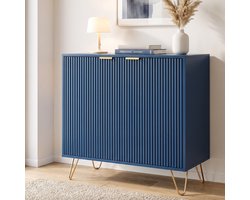 Dressoir - Opbergkast met 2 Deuren - 80x40x78 cm - met Legplank - Hout en Metaal - Modern - Donkerblauw