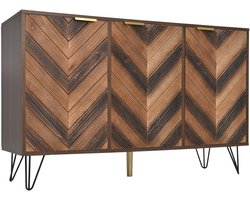 Dressoir opbergkast met 3 deuren dubbelzijdige panelen versierd met reliëfpatroon 120 x 76,5 x 38 cm houtkleur + zwart