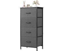 Dressoir / Opbergkast met 4 Stoffen Lades – Metalen Frame & MDF Blad – Industrieel Design – Grijs – Voor Slaapkamer, Woonkamer, Hal of Kinderkamer HMTM-SC-4D-GR