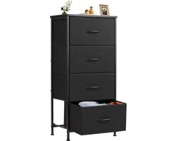 Dressoir / Opbergkast met 4 Stoffen Lades – Metalen Frame & MDF Blad – Industrieel Design – Zwart – Voor Slaapkamer, Woonkamer, Hal of Kinderkamer HMTM-SC-4D-BK