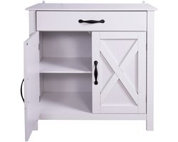 Dressoir Opbergkast met Lade en Draaideuren X Ontwerp Landelijke Stijl Bergkast Hal Woonkamer Wit 80x40x80 cm
