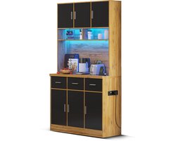 Dressoir opbergkast multifunctionele zijkast met LED-verlichting 3 lades 6 vakken kabeldoorvoer en stopcontact 100x40x180 cm zwart