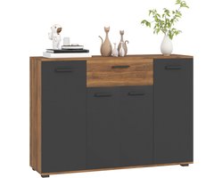 Dressoir Opbergkast voor Woonkamer met 4 Kasten, Verstelbare Planken en Lades - Bruin Zwart, 120x35x85 cm