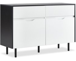Dressoir opbergkast zijkast met 2 lades 2 deuren en verstelbare planken 120x40x80 cm zwart-wit ontwerp